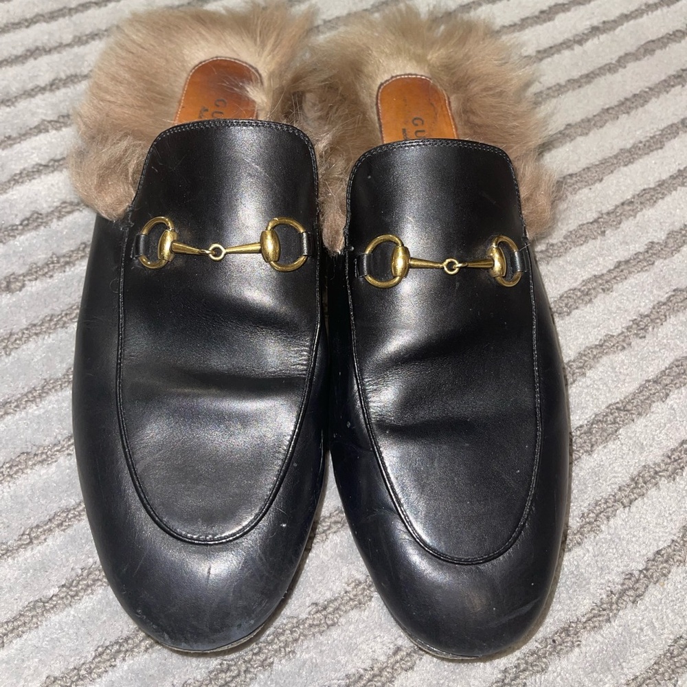 Gucci Princetown Fur-Lined Leather Slipper